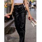 High Waist Buckled Faux Leather Cargo Pants