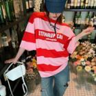 Short-sleeve Letter Print Striped T-shirt