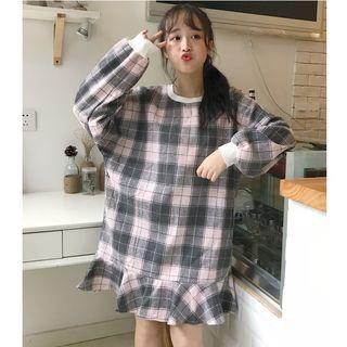 Plaid Long-sleeve Mermaid Pullover Dress