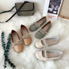 Round-toe Ruffle Strap Flats