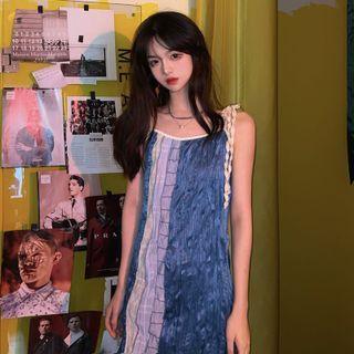 Spaghetti Strap Paneled Mini Sheath Dress Blue - One Size