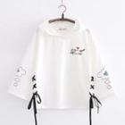 Long-sleeve Cat Embroidered Hooded T-shirt