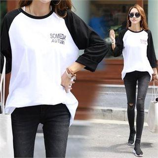 Printed Contrast Raglan-sleeve T-shirt