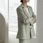 Single-breasted Plaid Blazer Light Khaki - One Size