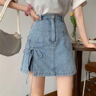 Denim Lace-up Mini A-line Skort