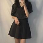 Set: Short-sleeve Blazer + Mini A-line Skirt