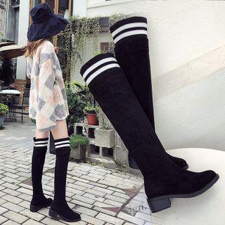 Striped Block Heel Over-the-knee Boots