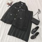 Fleece Loose-fit Jacket / Plain Midi Skirt