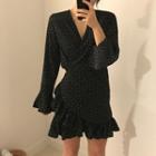 Polka Dot Long-sleeve Wrapped Dress