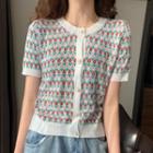 Floral Print Short Sleeve Knit Top As Shown In Figure - One Size
