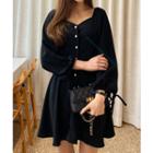Off-shoulder Button-front Minidress