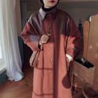 Faux Leather Panel Single Breasted Coat
