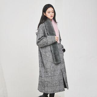 Single-breasted Glen-plaid Boxy-fit Long Coat