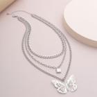 Butterfly Layered Chain Necklace 3002 - Silver - One Size