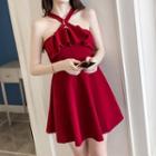 Strappy Frill-trim A-line Mini Dress