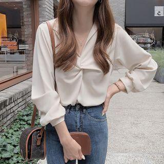 Long-sleeve Open-collar Twist Blouse