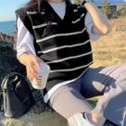 Plus Size V-neck Stripe Sweater Vest