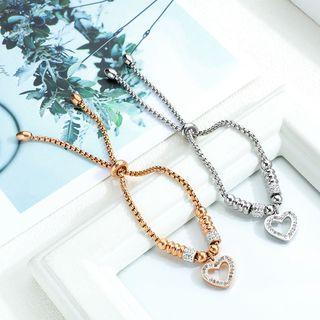 Stainless Steel Rhinestone Heart Bracelet