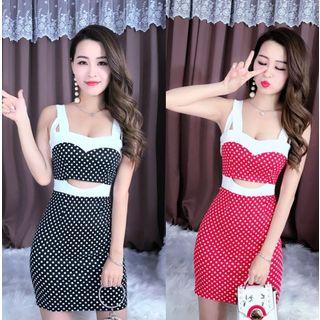 Strappy Dotted Mini Sheath Dress