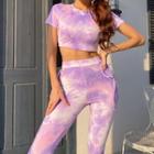 Set: Short-sleeve Tie Dye Cropped T-shirt + Skinny Pants