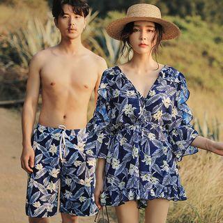 Couple Matching Floral Bikini Set / Floral Cover-up / Swim Shorts / Set