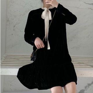 Tie-neck Velvet Midi Dress
