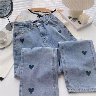 Heart Print High-waist Jeans