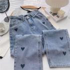 Heart Print High-waist Jeans