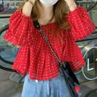 Long-sleeve Cold Shoulder Check Top