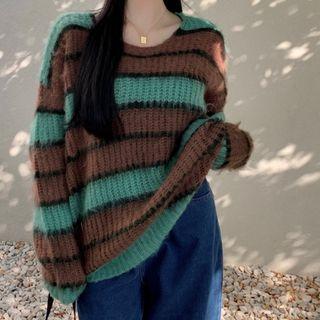 Striped Sweater Green & Brown - One Size