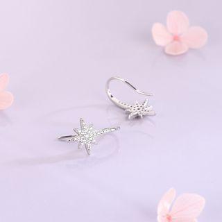 925 Sterling Silver Rhinestone Star Earring 1 Pair - Es1221 - Silver - One Size