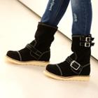 Genuine Suede Buckled Short Boots