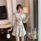 Floral V-neck Long-sleeve Slim-fit Dress