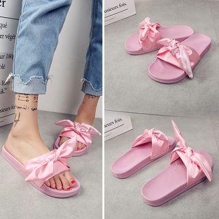 Bow Satin Flat Slide Sandals