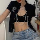 Short-sleeve Dragon Embroidered Chained-up T-shirt