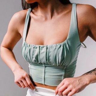Square-neck Ruched Crop Tank Top