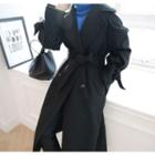 Tie-cuff Double-breasted Long Coat With Sash