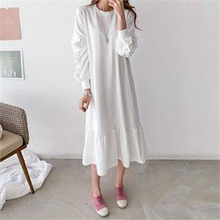 Frill-trim Ruffle-hem Maxi Dress