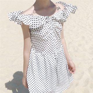 Ruffle-strap Polka Dot A-line Dress
