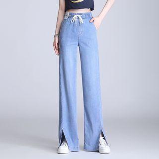 Drawstring Denim Shift Wide-leg Pants