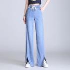 Drawstring Denim Shift Wide-leg Pants