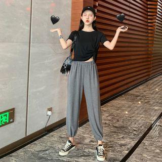 Set Of 2: Cropped Drawstring T-shirt + Plain Sweatpants