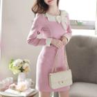 Tie-neck Contrast-cuff Sheath Dress