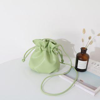 Plain Faux Leather Drawstring Bucket Bag
