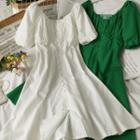 Boatneck Slit-hem Ruched Midi Dress