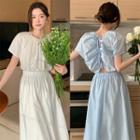 Short Sleeve Plain Lace-up-back Plain A-line Dress