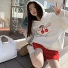 Lettering Cherry Embroidered Sweatshirt Light Gray - One Size