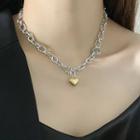 Heart Pendant Stainless Steel Necklace Gold & Silver - One Size