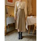 Belted Asymmetric-hem Midi Pleated Skirt