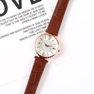 Rhinestone Croc Print Strap Watch